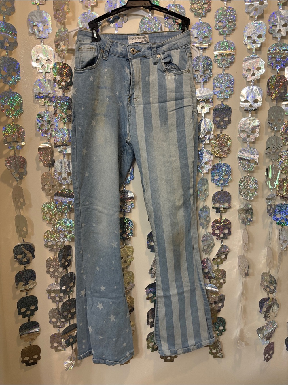 Celebrity Pink Light Blue Star & Stripe Flare Jeans